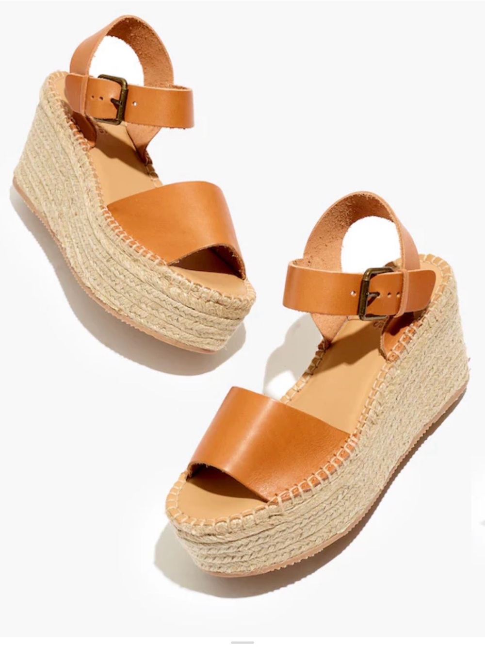 Soludos Tan Leather Espadrille Wedge Sandals